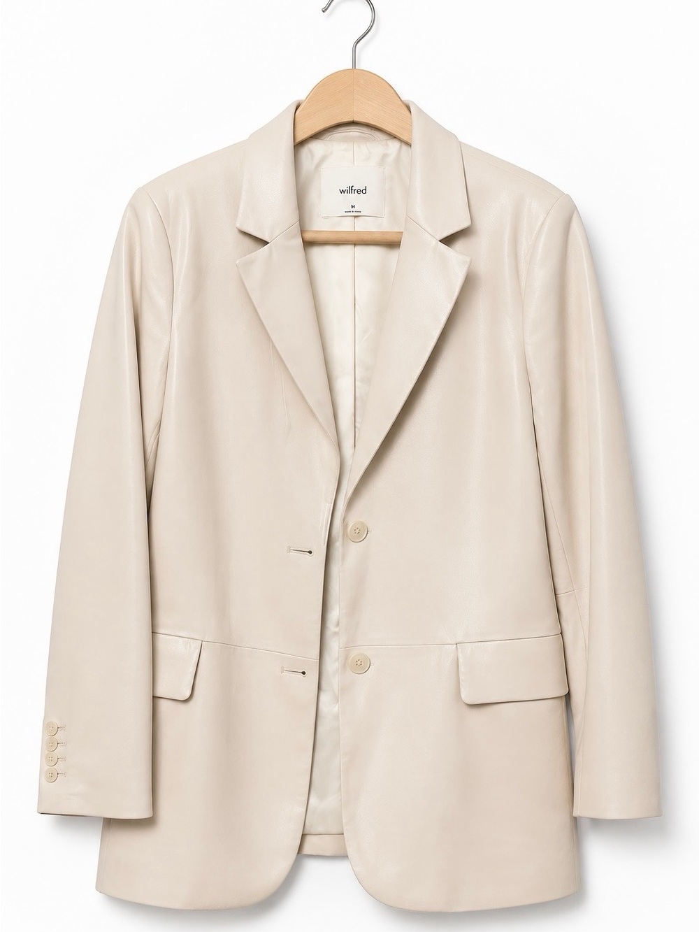 Wilfred Aritzia Ivory Faux Leather Oversized Longline Blazer M - Picture 2 of 7
